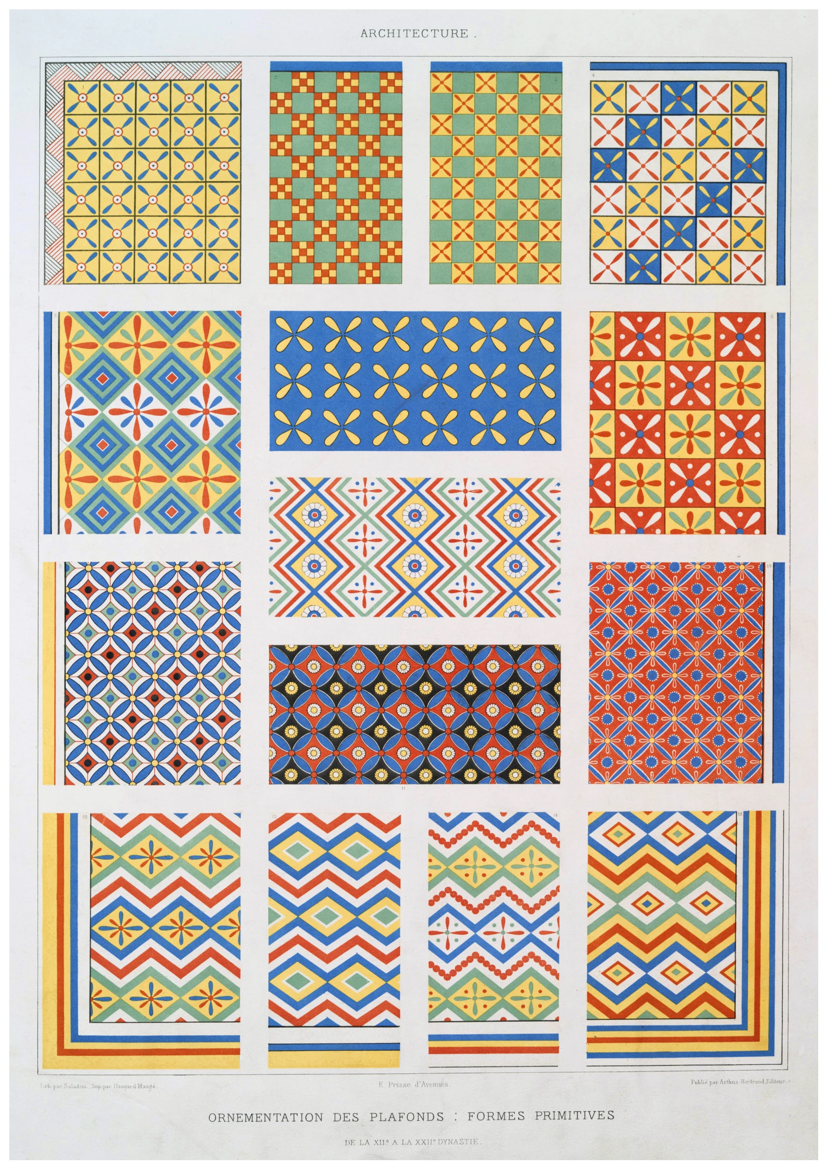 Ceiling Ornamentation Flowered posts (Theban Necropolis) from Histoire de l_art égyptien (1878) by Émile Prisse d_Avennes1